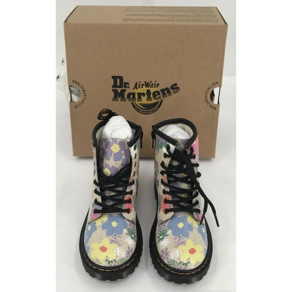 DR MARTENS‎ Junior 1460 J Floral Mash Up Leather Lace Up Boots Size 12 New W/Box